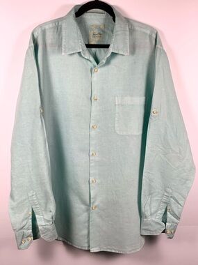Tasso Elba Island Linen Blend Shirt XXL NWT Aqua Blue Button Up